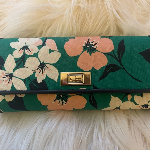 Kate Spade Lucia Lily Blooms Medium Purse and Wallet Set Green Navy Pink - Picture 11 of 15
